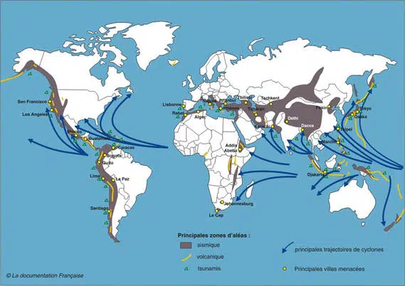 Carte des catastrophes naturelles dans le monde entre 2008 et 2012